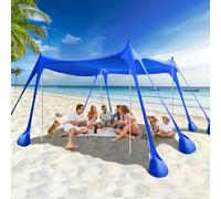 Rhino Valley 3x3M Tenda da Spiaggia Ultra Stabile Portatile, Protezione UV UPF50+ Tenda da Mare per 6 Persone Super Antivento con 8 Ancoraggi a Sabbia Riempibili e 4 Aste in Alluminio, Blu Scuro
