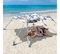 Rhino Valley 3x3m Tenda da Spiaggia Ultra Stabile Portatile, Protezione UV UPF50+ Tenda da Mare Super Antivento con 8 Ancoraggi a Sabbia Riempibili e 4 Aste in Alluminio, Bianco+Albero di Cocco