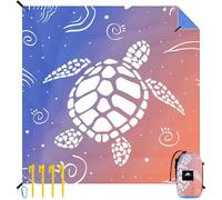 Rhino Valley Coperta da Spiaggia 200 x 200cm, Tappetino da Spiaggia Anti-sabbia con Borsa da Trasporto e 4 Picchetti Stabili, Tappeto da Picnic Asciugatura Rapida per Campeggio, Tartaruga (6,5x6,5FT)