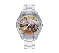 Rhinoceros Mama and Little Men's Business Watch Fashion Stainless Steel Orologi da polso personalizzati di facile lettura orologi per le donne