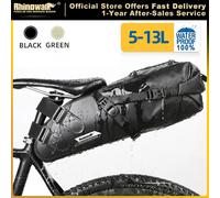 Rhinowalk Borsa da sella per bici Impermeabile 5L-13L Borsa posteriore pieghevole di grande capacità Borsa da ciclismo riflettente per bagagliaio MTB Nero