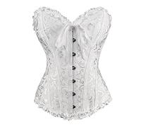 RHISLEO Bustier da donna con lacci floreali burlesque basco shaper overbust disossato corsetto top, Bianco floreale., 42