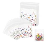 RhiVrillion 100 Sacchetti Regalo Trasparenti con Motivo Floreale - Autoadesivi - Sacchetti per Confetti e Caramelle - Ideali per Festa Bambina, Matrimonio, Addio al Nubilato