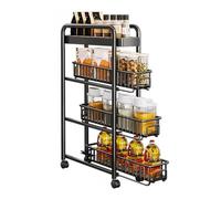 RHJOPL Carrello portaoggetti sottile,carrello da cucina con ruote,carrello for lavanderia sottile con maniglia,carrello estraibile sottile a 3-5 livelli,for ingresso(Black,90x40x16cm)