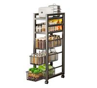 RHJOPL Carrello Portaoggetti Sottile,carrello Da Cucina Con Ruote,carrello Portaoggetti Mobile,carrello Estraibile Sottile A 3-5 Livelli,for Piccoli Spazi,ingresso(Black,32X25X120cm)