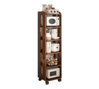 RHJOPL Carrello Portaoggetti Sottile,carrello Estraibile Sottile A 3-5 Livelli,carrello Da Cucina Con Ruote,ripiano In Legno Accanto Al Frigorifero,for Piccoli Spazi(Walnut,26x46x159.5cm)