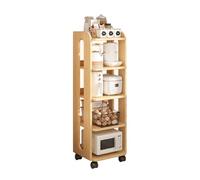 RHJOPL Carrello Portaoggetti Sottile,carrello Estraibile Sottile A 3-5 Livelli,carrello Da Cucina Con Ruote,ripiano In Legno Accanto Al Frigorifero,for Piccoli Spazi(Wood,26x46x129.5cm)
