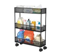 RHJOPL Carrello Portaoggetti Sottile,carrello Scorrevole A 3 Livelli, Carrello Da Cucina Con Ruote,porta Spezie In Ferro Battuto Accanto Al Frigorifero,for Cucina(Black,16x40x74cm)