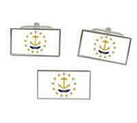 Rhode Island Bandiera USA Gemelli E Fermacravatta Set