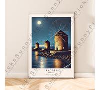 Rhodes Viaggi Stampa Illustrazione Art Grecia Muro Décor Opera D'Arte Poster