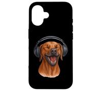 Rhodesian Ridgeback con cuffie che cantano gli amanti dei cani Custodia per iPhone 16