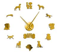 Rhodesian Ridgeback - Orologio da parete 3D a forma di cane di razza animale, effetto specchio, fai da te, decorazione per negozi di animali, orologio al quarzo, funzionamento a batteria (oro, 119,4