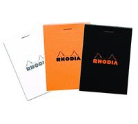 Rhodia 112009 - Blocco note con rilegatura a graffette, n. 11, 3 pezzi, colore: nero, bianco e arancione, confezione da 3