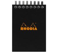 RHODIA 115009C - Bloc-Notes a Spirale (Rilegatura Integrale) Nero - A7 - Quadretti Piccoli - 80 Fogli staccabili - Carta Clairefontaine 80G - Copertina in Carta Rivestita Flessibile e Resistente - Classic