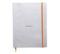 RHODIA 117501C - Quaderno morbido Argento - 19X25cm - a righe - 160 pag. - Carta Clairefontaine Avorio 90g/m² - segnalibro, chiusura con elastico - COPERTINA Simil Cuoio - Collezione Rhodiarama
