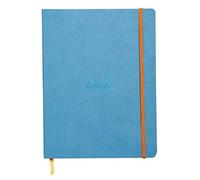 RHODIA 117507C - Quaderno morbido TURCHESE - 19X25cm - a righe - 160 pag. - Carta Clairefontaine Avorio 90g/m² - segnalibro, chiusura con elastico - COPERTINA Simil Cuoio - Collezione Rhodiarama