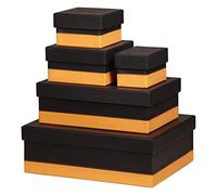 RHODIA 118886C - Set da 5 scatole impilabili NERO - Cuciture sellaio arancioni - Esterno simil cuoio - Collezione Home Office Rhodiarama - Organizzazione per ufficio e Archiviazione di design