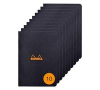 RHODIA 119189Cpack - Una Confezione da 10 taccuini a punti metallici Black - A5 - a righe - 96 pag. - Carta Clairefontaine Bianca 80g/m² -copertina in carta trattata morbida, resistente e impermeabile