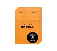 RHODIA 13200AMZC- Confezione da 5 Bloc-Notes a punto metallico N°13 Orange - A6 - Quadretti piccoli - 80 fogli staccabili - Carta Clairefontaine Bianca 80g/m² -COPERTINA in carta trattata morbida e Resistente