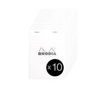 RHODIA 13201Cpack - Bloc-Notes a punto metallico N°13 White - A6 - Quadretti piccoli - 80 fogli staccabili - Carta Clairefontaine Bianca 80g/m² -copertina in carta trattata- Confezione da 10 blocchi