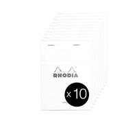 RHODIA 13601Cpack - Bloc-Notes a punto metallico N°13 White - A6 - a righe - 80 fogli staccabili - Carta Clairefontaine Bianca 80g/m² -copertina in carta trattata- Confezione da 10 blocchi