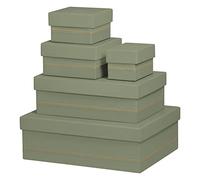RHODIA 194564C - Set da 5 scatole impilabili Verde Salvia - Cuciture sellaio arancioni - Esterno simil cuoio - Collezione Home Office Rhodiarama - Organizzazione per ufficio e Archiviazione di design
