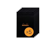RHODIA 196009C - Bloc-Notes a punto METALLICO N°19 Nero - A4+ - a righe - 80 Fogli Staccabili - Carta Clairefontaine Bianca 80 g - Copertina in Carta Patinata - Pacco da 5 taccuini