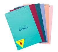 Rhodia 20195Cpack - Rhodia blocco a punto metallico COLORI N°20 - A4+ 21x31, 8 cm -quadretti grandi x - 80 fogli staccabili - foratura 4 buchi - Papier 80g/m² - copertina di carta colori assortiti - Confezione da 5 - Colore casuale