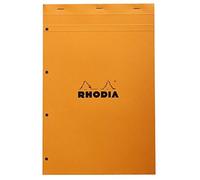 RHODIA 20200C - Bloc-Notes a punto metallico N°20 Orange - A4+ 21 x 31,8 cm- Quadretti piccoli - 80 fogli staccabili foratura 4 buchi - Carta Clairefontaine Bianca 80g/m² -COPERTINA in carta trattata