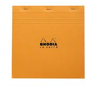 RHODIA 210200C-Bloc-Notes Punto metallico N°210 arancione-21x21 cm-Quadretti piccoli-80 Fogli staccabili-Carta Clairefontaine bianca 80 g/m-Copertina in carta rivestita flessibile e Resistente- Basics