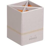RHODIA 318811C - Portamatite Argento - 8 x 8 x 11 cm - Cuciture sellaio arancioni - Esterno simil cuoio - Collezione Home Office Rhodiarama - Organizzazione per ufficio e Archiviazione di design