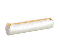 RHODIA 318891C - Astuccio Tondo Argento - 21,5 x 5,5 cm - Vere cuciture arancioni - Interno Jersey Avorio - Simil Cuoio - per penne, matite, pennarelli, piccole forniture - Rhodiarama
