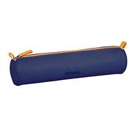 RHODIA 319008C - Astuccio Tondo Blu Notte - 21,5 x 5,5 cm - Vere cuciture arancioni - Interno Jersey Avorio - Simil Cuoio - per penne, matite, pennarelli, piccole forniture - Rhodiarama