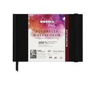 RHODIA TOUCH 116154C -Taccuino acquerello 100% cotone - grana satinata- 300 g/m² - A6 paesaggio - 40 pag. NO microforate - brossurato rigido Watercolor Book