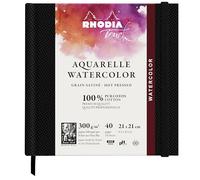RHODIA TOUCH 116161C -Taccuino acquerello 100% cotone - grana satinata- 300 g/m² - 21x21 cm - 40 pag. NO microforate - brossurato rigido Watercolor Book