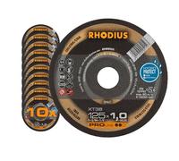 RHODIUS XT38 | 10 pezzi | 125 mm x 1,0 mm | Disco da taglio per metallo | Made in Germany | Confezione | adatto a numerose levigatrici ed elettroutensili compatibili