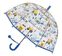 Rhomba Ombrello trasparente a bolla trasparente trasparente per bambini e bambini leggeri 8 Fibre Ribs Cute Dome See Through Perfect for Walking Kids Umbrella for Child, Escavatore blu, S
