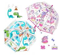 Rhomba Ombrello trasparente a bolla trasparente trasparente per bambini e bambini leggeri 8 Fibre Ribs Cute Dome See Through Perfect for Walking Kids Umbrella for Child, Dinosauro blu+unicorno rosa