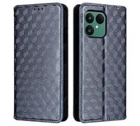 Rhombus Imprinted Leather Wallet Case for Fairphone 6, Blue, with Card Slots & Kickstand, Protective Cover
