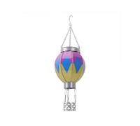 (Rhombus, Multicolor) Solar Powered Hanging Lantern Outdoor Garden Hot Air Balloon Shape Patio Decor, Size L - Striped Blu