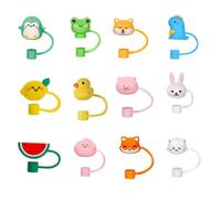 RHQFDM 12 pezzi silicone animale antipolvere paglia copertura portatile riutilizzabile paglia copertura decorativa paglia copertura 6-8mm paglia (animale)