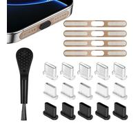 RHQFDM 15 Pezzi Tappi Antipolvere USB Type-C in Silicone,4 Pezzi Adesivi Antipolvere per Gli Altoparlanti dei Telefoni Cellulari,Compatibile con iPhone 15/16,Samsung Galaxy,Google Pixel(Oro Deserto)