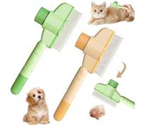 RHQFDM 2 Pezzi Pettine Antipulci per Cani e Gatti,Spazzola per Gatti con Pulsante di Rilascio,Spazzola per Animali Domestici,Rimuove i Peli Sciolti e le Pulci,Promuove un Pelo Sano(Verde+Giallo)