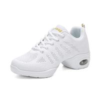 RHSMQ Scarpe da Ballo Femminile Adulto Adulto Quattro Stagioni in Stile Maglia Cuscino d'Aria Traspirante Morbido Fondo Moda Sport Tempo Libero Jazz Hip Hop Quadrata Danza Moderna Danza(37, White)