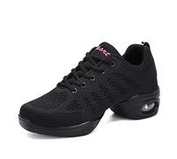 RHSMQ Scarpe da Ballo Femminile Adulto Adulto Quattro Stagioni in Stile Maglia Cuscino d'Aria Traspirante Morbido Fondo Moda Sport Tempo Libero Jazz Hip Hop Quadrata Danza Moderna Danza(35, Black)