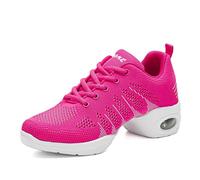 RHSMQ Scarpe da Ballo Femminile Adulto Adulto Quattro Stagioni in Stile Maglia Cuscino d'Aria Traspirante Morbido Fondo Moda Sport Tempo Libero Jazz Hip Hop Quadrata Danza Moderna Danza(41, Rose Red)
