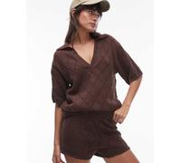 Rhythm - Islander - Camicia da mare in maglia marrone scuro con colletto in coordinato 46