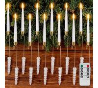 Rhytsing 12 candele per albero di Natale con ganci in cristallo e telecomando, candele a LED coniche a batteria con timer, per albero di Natale e ghirlande decorative
