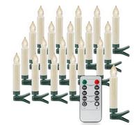 Rhytsing 20 Avorio Candele a Clip Natalizie Design Gocciolante per Albero di Natale, Candele LED a Batteria in Plastica con Timer e Telecomando - H 10,5 cm