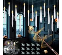 Rhytsing 24 Candele Sospese LED con Bacchetta, Candlele Halloween con lenza da pesca, Candele Bianche a batteria per Albero di Natale, Sono inclusi 24 pezzi di clip - H 15,5 cm